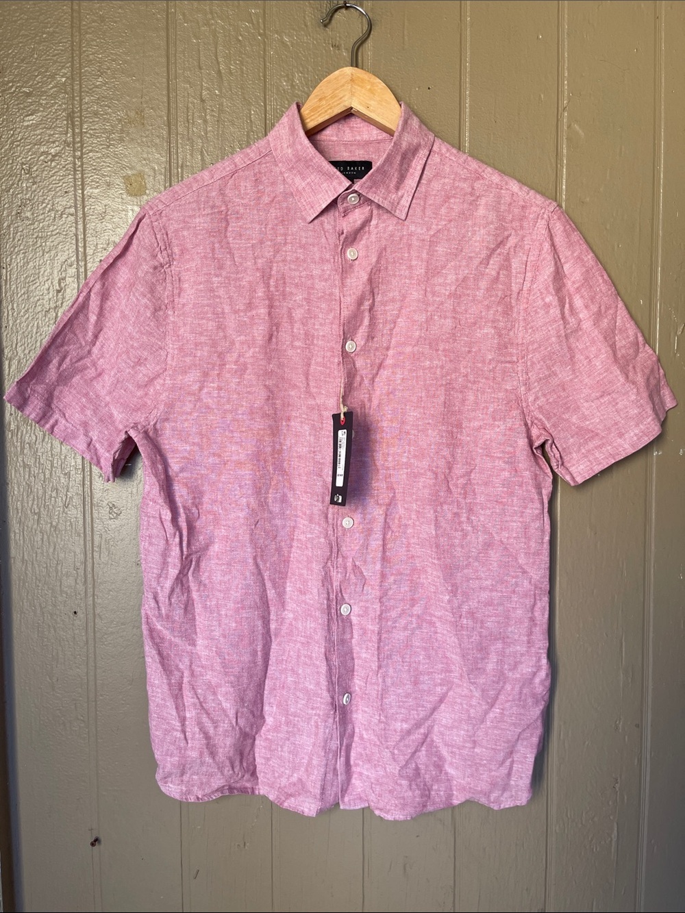 Ted Baker Naires Linen Short-Sleeve Button-Up Shirt in Mid Pink Size 2